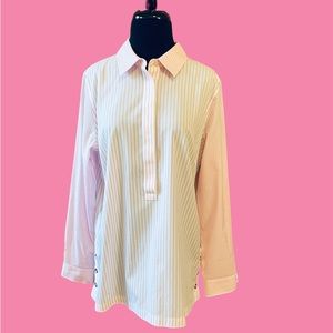 NEW TALBOTS NON-IRON PINK WHITE STRIPE BUTTON FRONT SHIRT TOP BLOUSE Size 12